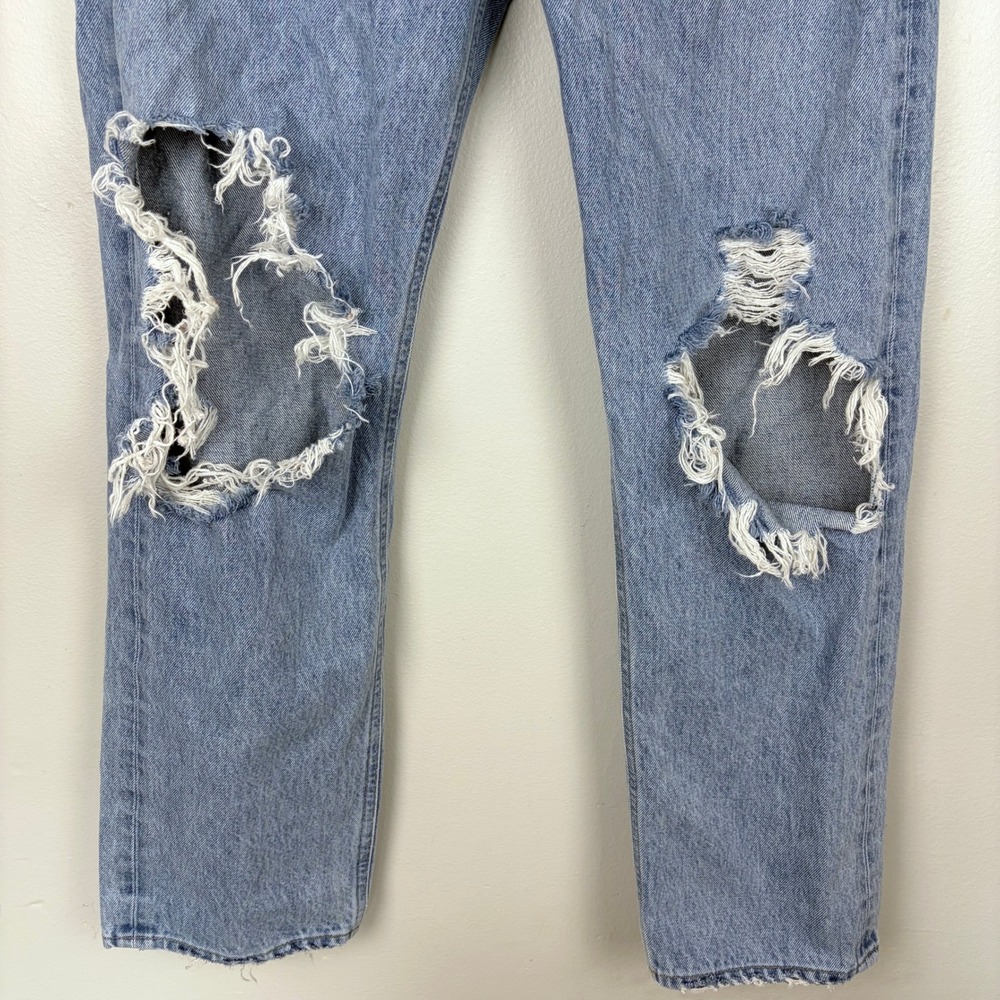 AGOLDE 90's Jean Blue Destroyed Denim Button Fly Ripped Statement Size 28 - Picture 5 of 11